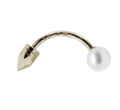 5mm Pearl + 6mm Spike Curved Piercing Earring - PVD Gold