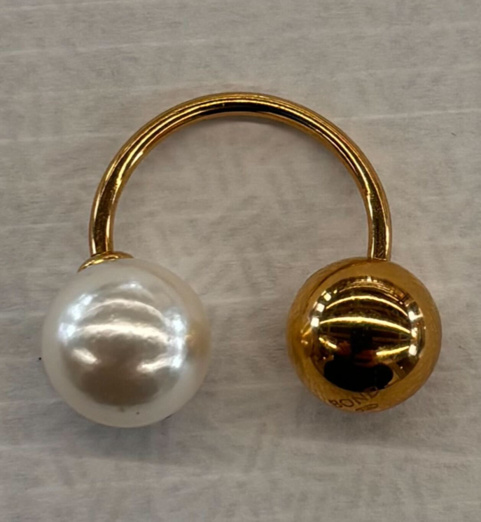 8MM Pearl + Ball 16mm Curved Bar Piercing Earring - PVD Gold