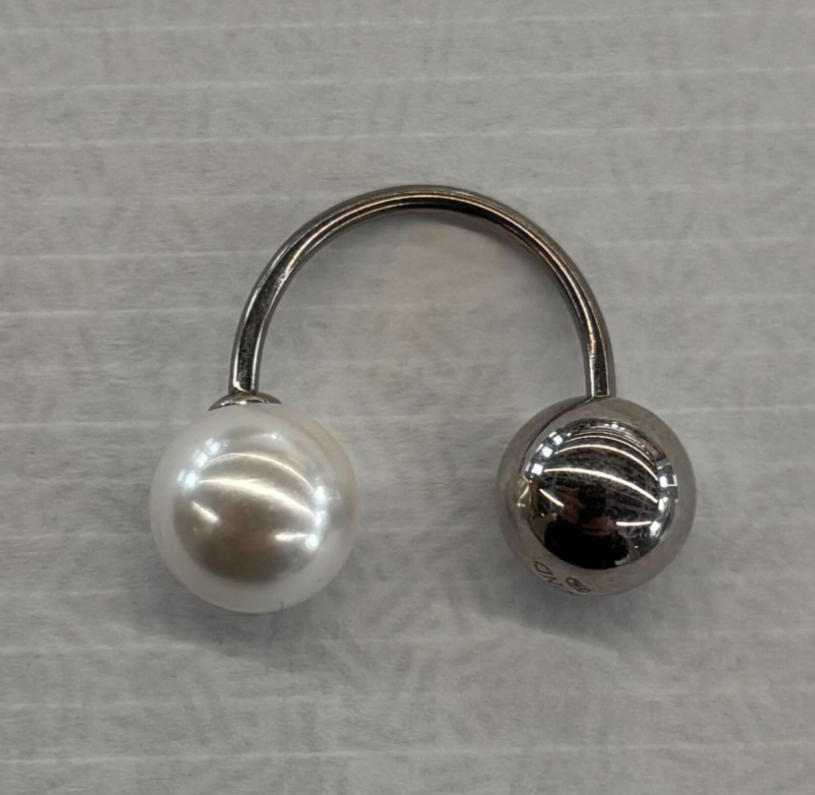 8MM Pearl + Ball 16mm Curved Bar Piercing Earring - SS