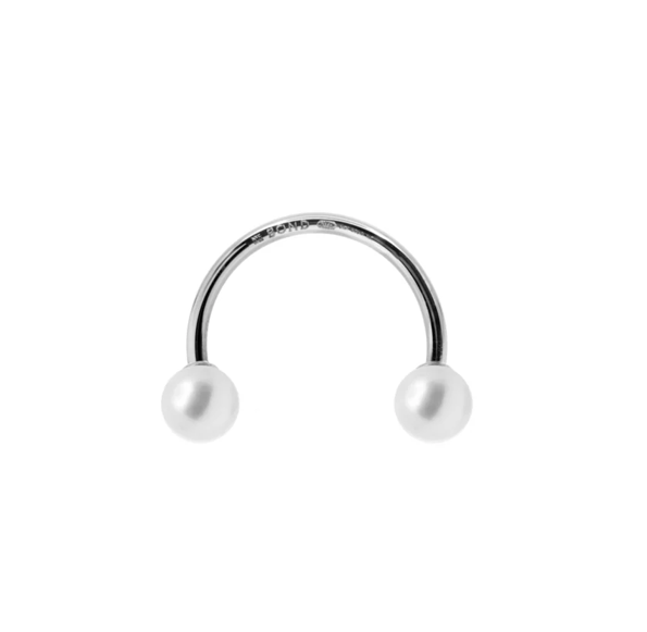Double 5mm Pearl + 16mm Curved Bar Piercing Earring - SS