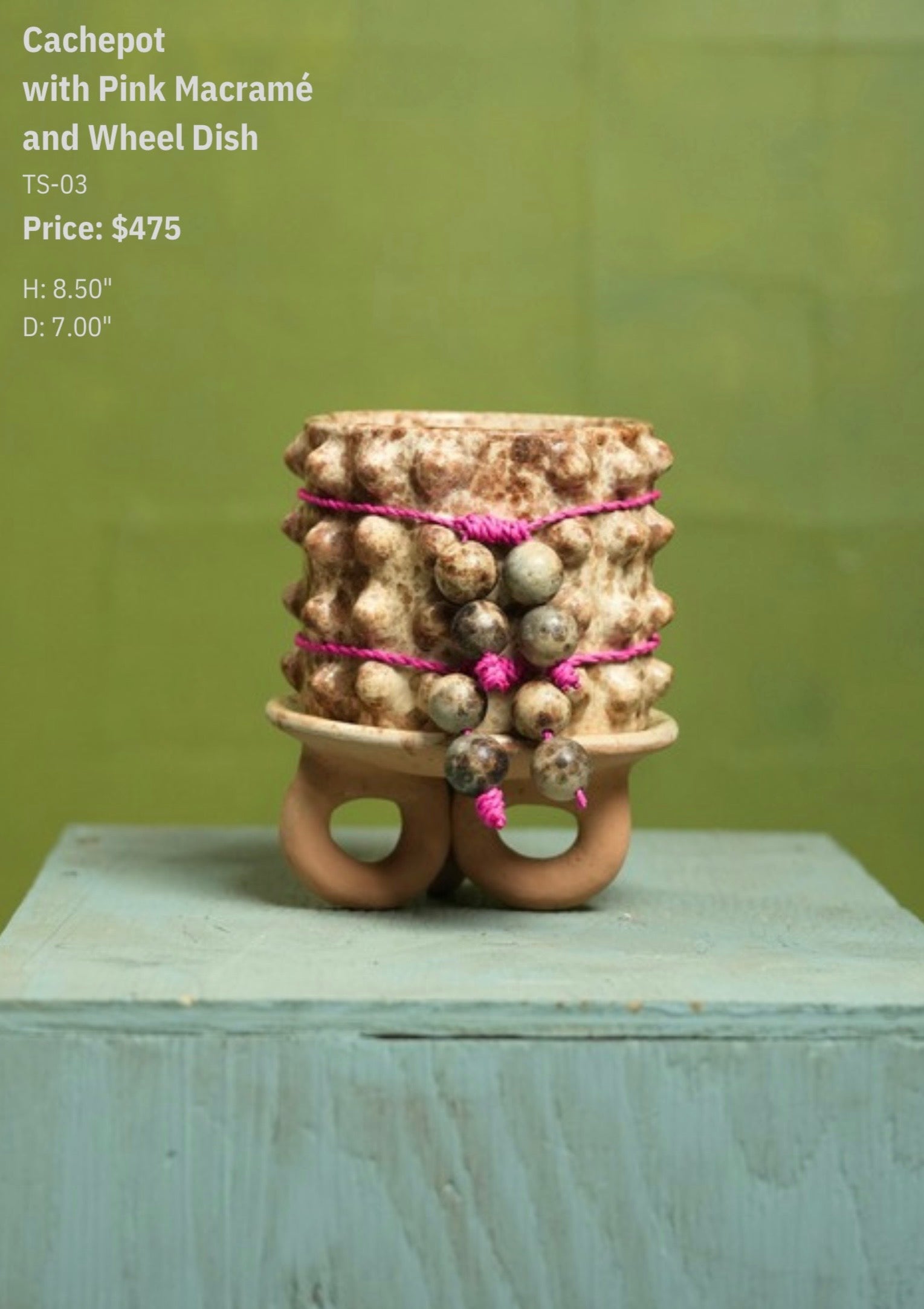 Cachepot with Pink Macramé and Wheel Dish - TS-03