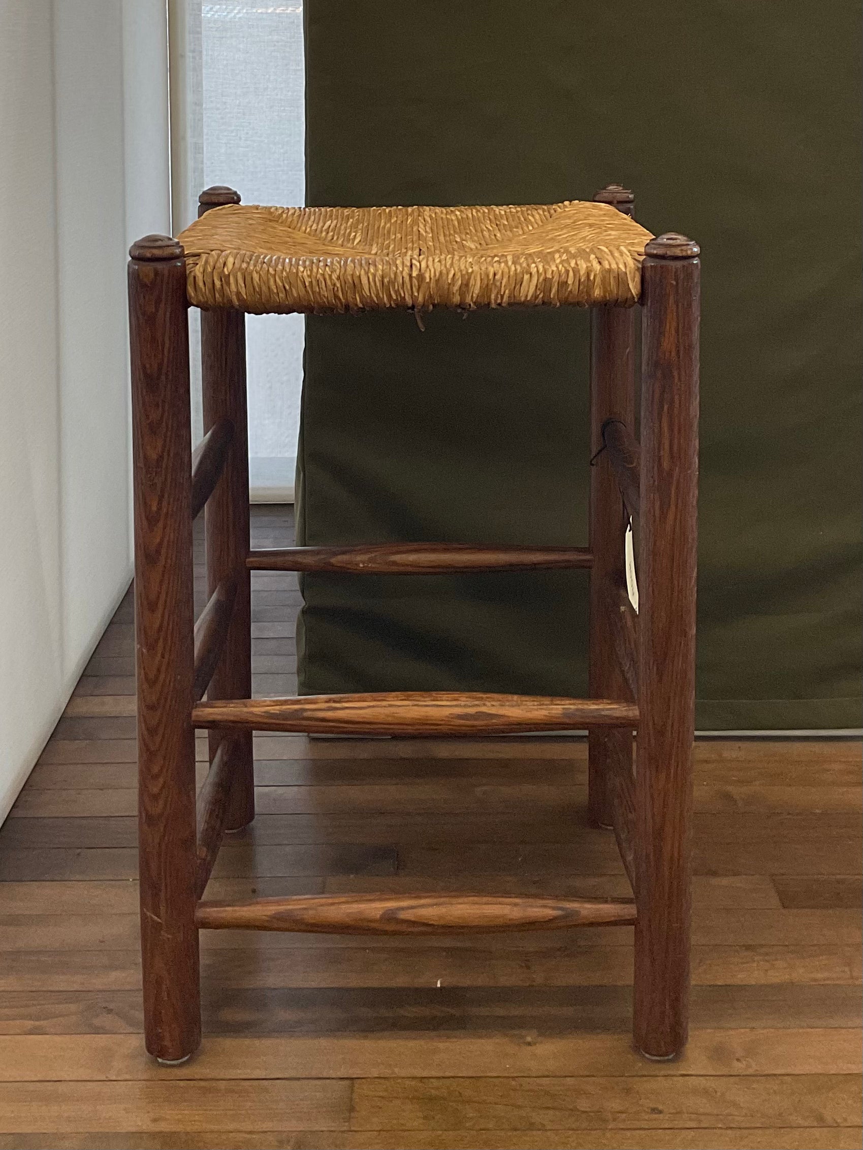 French Rush and Oak Stool in the manner of Charlotte Perriand