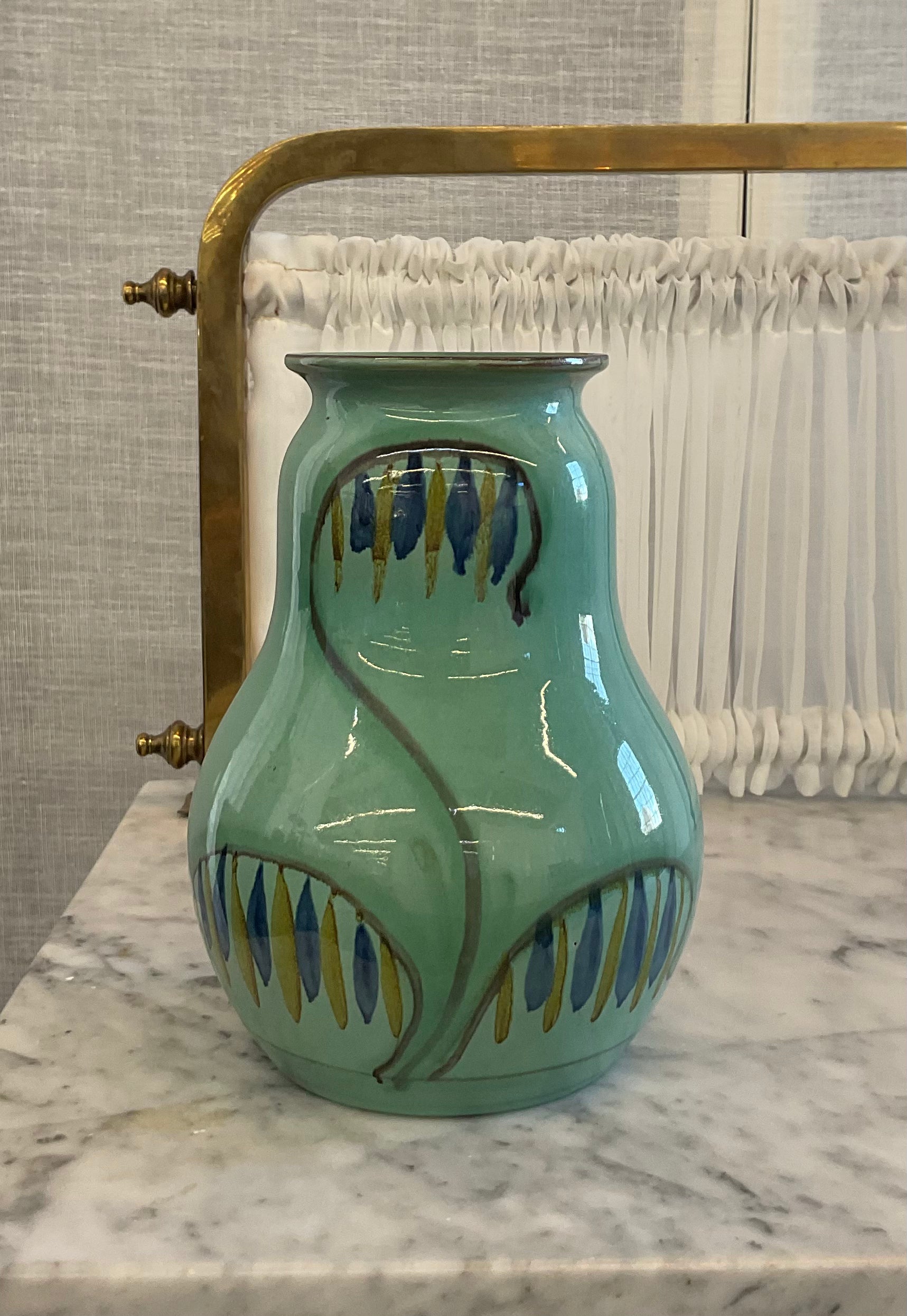 Celadon Green Vase with floral motif by Upsala Ekeby