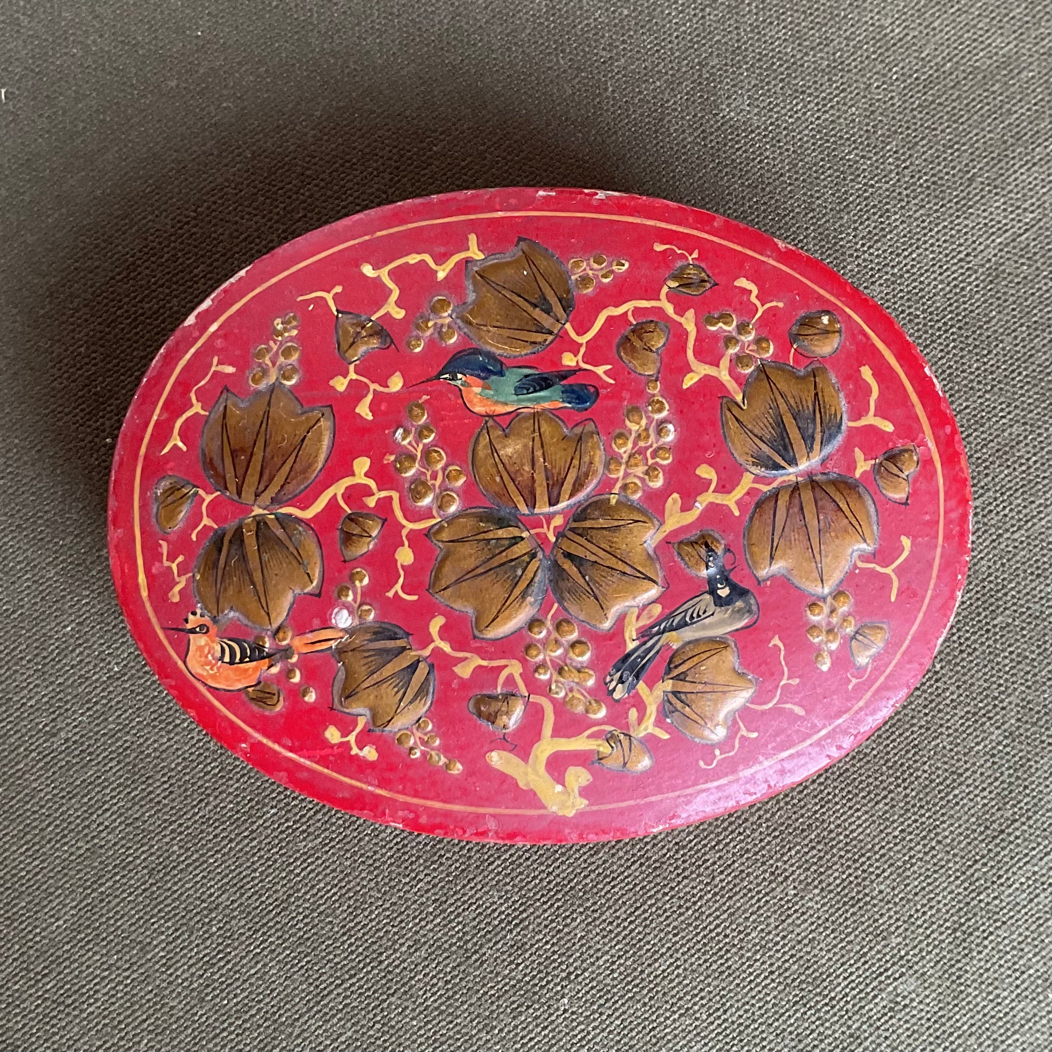 Q.S. Found - Red Painted Box with Birds