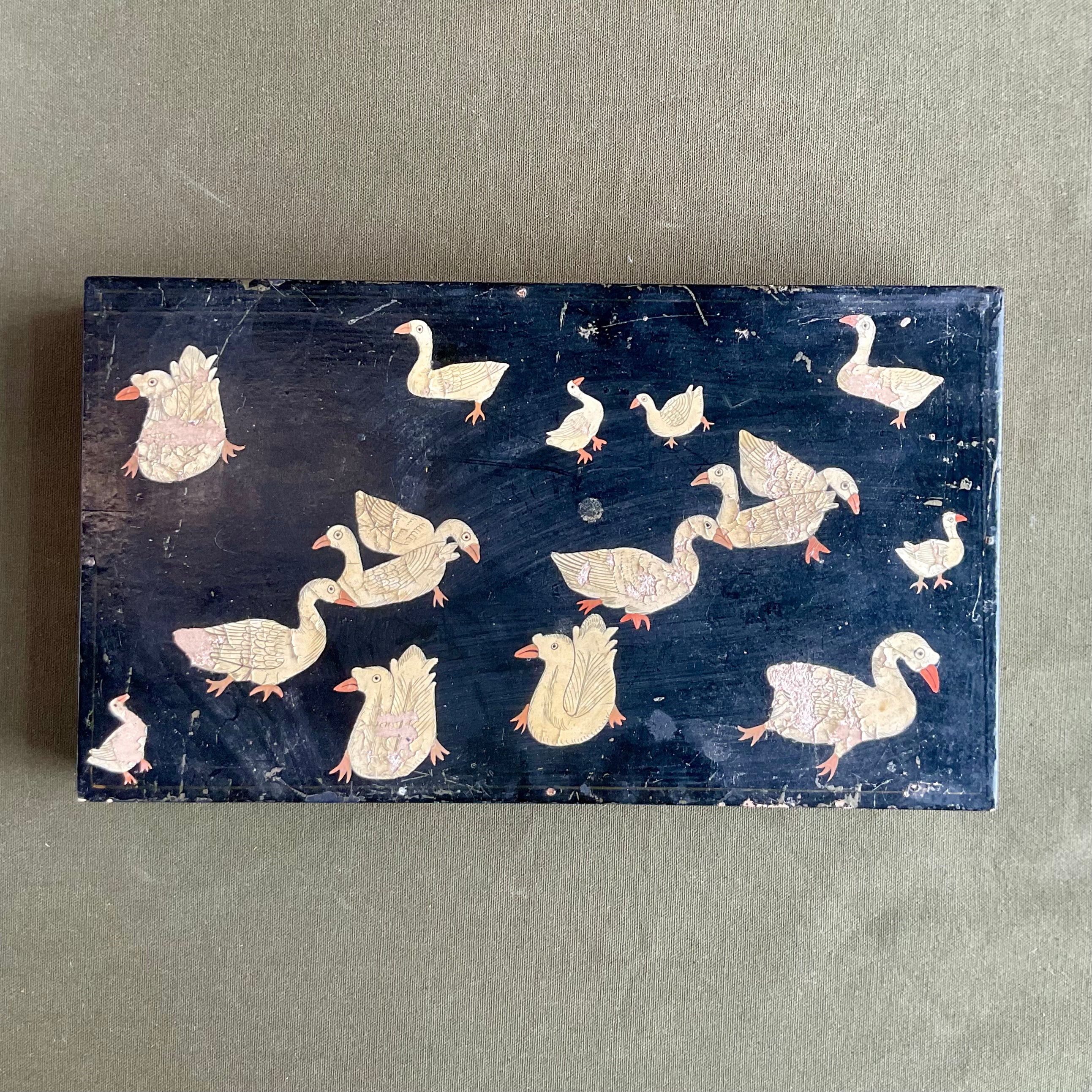 Q.S. Found - Antique Lacquered Box with Goose Inlay
