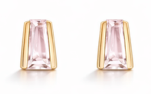 Small Tapered Baguette Studs - Morganite - Single
