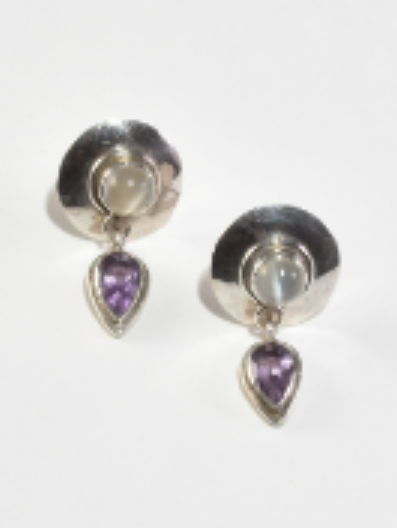 Amethyst Moonstone Earrings  (Sterling Silver, Moonstone, Amethyst)