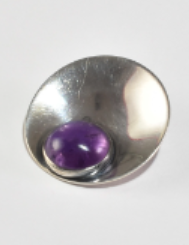 Round Amethyst Brooch (Sterling Silver, Amethyst, Denmark, Nefrom)