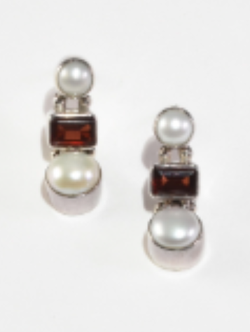 Ruby Pearl Earrings  (Sterling Silver, Pearl, Ruby)