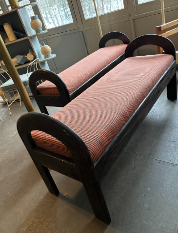 Two custom benches with maharam upholstery. Available as a pair.